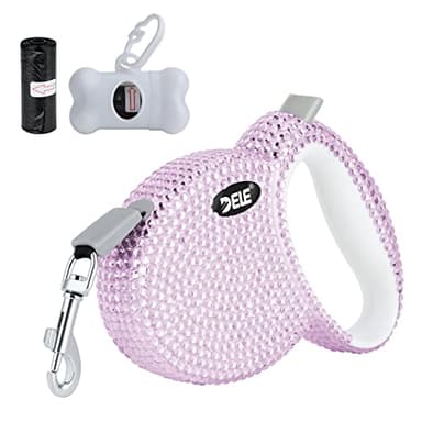 eing Retractable Dog Leash, Pet Walking Leash with Anti-Slip Handle, Strong Nylon Tape, 360°Tangle-Free, Suitable for Small Medium Dog Cat, Gift Waste Bags Dispenser Included,10 ft, Pink - Image 1