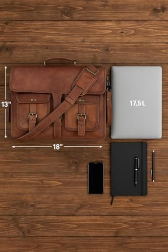 Leather Messenger Bag for Men and Women 18 inch Large Vintage Leather Briefcase Laptop Shoulder Bag Unisex Crossbody Messenger Satchel for Office, Business, Work, Travel - Image 3