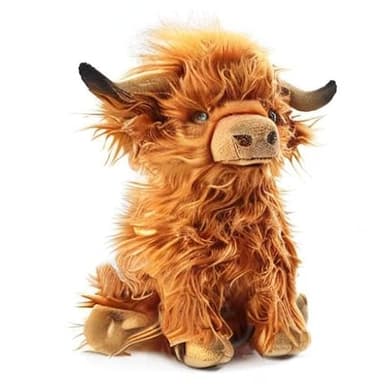 Highland Cow Stuffed Animal Realistic Scottish Cow Plush Toy Soft Farm Animal Cattle Plushie Doll Present for Adults Kids Boys Girls (Brown Cow, 10.8 Inch) - Image 8
