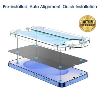 amFilm Auto-Alignment OneTouch for Samsung Galaxy S25 6.2'' Privacy Screen Protector + Camera Lens Protector, Tempered Glass, 30 seconds Installation, Bubble Free, Privacy Protection 2+2 Pack - Image 3