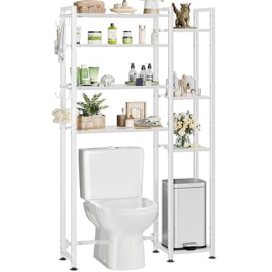 Simple Trending 8 Tier Over The Toilet Storage with Side Rack, Bathroom Organizer Metal Shelves for Towels, White - Image 1