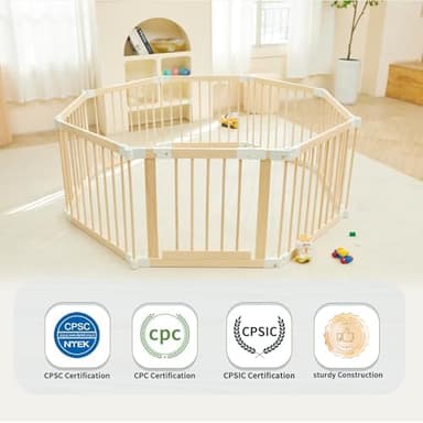Baby Playpen, Playpen for Babies and Toddlers, Foldable Wooden Play Yard with Gate, Adjustable Baby Activity Center with Child Proof Lock, Fence Play Area for Toddlers 1-3（56 * 56 * 24inches） - Image 4
