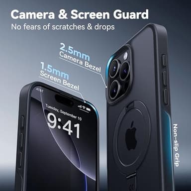 CASEKOO Ultra-Magnetic Stand for iPhone 16 Pro Case [Military Drop Protection] [Compatible with MagSafe] Shockproof Translucent Matte Slim Ring Holder Case for iPhone 16 Pro 6.3", Black - Image 6