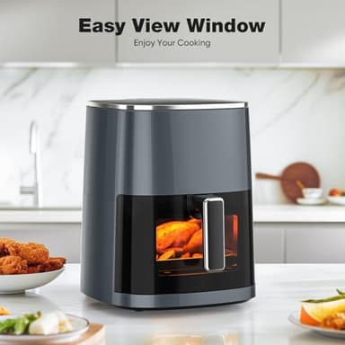 Sweetcrispy Air Fryer 6QT with Window, Square Airfryer Oven 12-in-1 for Family, 400°F Rapid Air Crispy Technology, Roast Bake Dehydrate, Nonstick & Easy-Clean Basket,Grey - Image 3