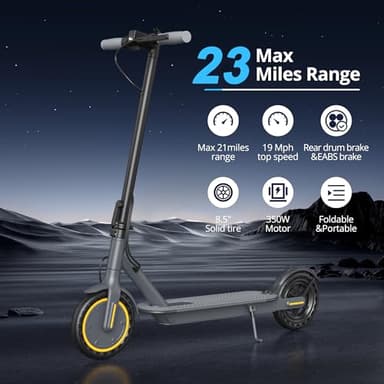 Electric Scooter - 8.5" Solid Tires, 350W Motor, Up to 19 MPH and 23 Miles Long-Range Portable Foldable Commuting Scooter for Adults with Double Braking System and App - Image 5