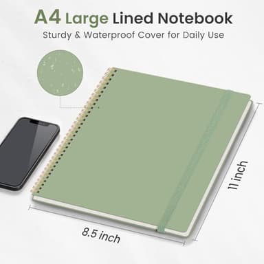 Taja Spiral Lined Notebook, 8.5"x11" Notebooks for Work, Large A4 Journal for Women & Men, College Ruled Journaling Notebook for Writing, Plastic Cover Spiral Journal, Green - Image 5