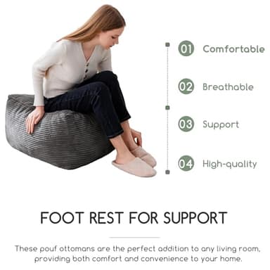 HIGOGOGO Square Stuffed Pouf Ottoman, Corduroy Poufs with Foam Chunk Filling, Furry and Fluffy Pouf Foot Stool Storage Ottoman, 21 X 21 Floor Poufs Foot Rest for Living Room, Dark Grey - Image 5