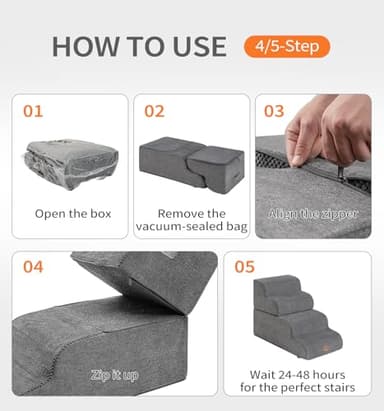 Made4Pets Dog Stairs Ramp for Bed, 4-Step Dog Steps for High Bed Couch Sofa Climbing, 35D Foam Pet Steps for Small Dogs and Cats, Non-Slip Bottom Pet Stairs, Grey - Image 8