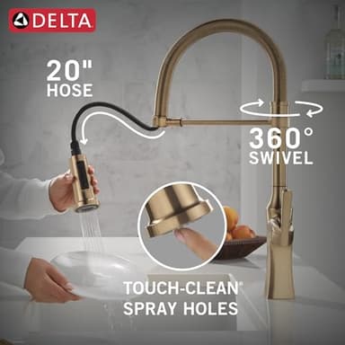 Delta Ermelo Pro Style Commercial Kitchen Faucet with Pull Down Sprayer, Single Hole Brushed Gold Kitchen Sink Faucet, Single Handle, Champagne Bronze 18887-CZ-DST - Image 8