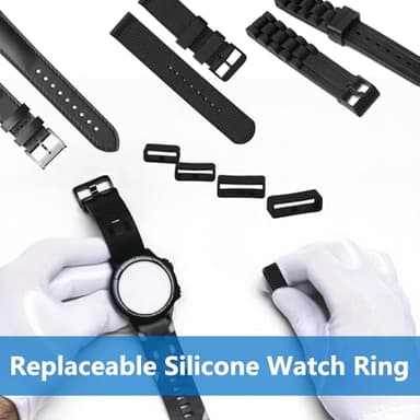 Vnsuyo 6 Pcs Watch Band Keepers, 16mm/18mm/20mm/22mm /24mm/26mm Watch Strap Holder Loops Retainer, Black Silicone Watch Band Fastener Rings Replacement Parts for Smart Sport Watches - Image 8