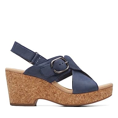 Clarks Collection Women's Giselle Dove Wedge Sandal, Navy Nubuck, 7.5 Medium US