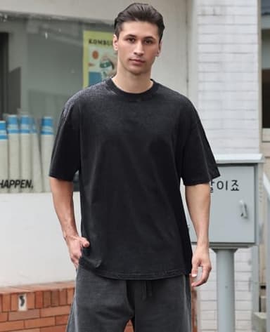 3 Pcs Oversized Heavy Cotton Summer T-Shirts Vintage Unisex Short Sleeves Casual Loose Basic Tops(Black+Black+Black M) - Image 3