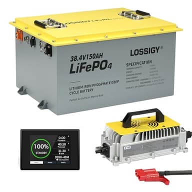 LOSSIGY 36 Volt Lithium Golf Cart Battery with 25A LiFePO4 Charger, 5.76Wh Usable Energy Built in 200A Bluetooth BMS, 1000A Peak Current, Perfect for Trolling Motor - Image 1