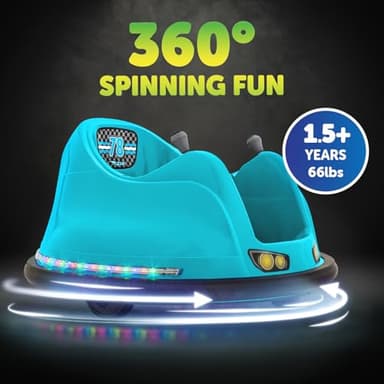 Flybar FunPark 6V Bumper Car – 360° Electric Ride-On Toy with LED Lights, Safety Seat Belt, Soft Bumpers – Indoor & Outdoor Bumper Car for Kids Ages 1.5-4 Years, Supports Up to 66 lbs (No Remote) - Image 3