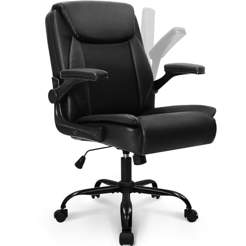NEO CHAIR Office Desk Computer Chair Ergonomic Executive Mid-Back Leather Gaming Chair with Adjustable Flip-Up Armrests Wheels Swivel for Home Study Task (Jet Black) - Image 1