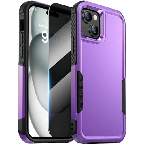 Diaclara Designed for iPhone 15Case, [with Privacy Screen Protector] [Anti Spy] [Military Grade Drop Protection] Heavy Duty Full-Body Shockproof Phone Case, Purple - Image 1