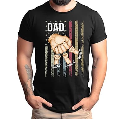 Personalized Best Dad Ever T-Shirt with Kids Name, Custom Dad Grandpa American Flag Shirt, Fist Bump Dad Shirt, Fathers Day T-Shirt, Gift for Husband, Dad Grandpa Gift from Kids - Image 1