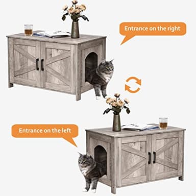 Homhedy Cat Litter Box Enclosure, Wooden Cat Washroom Furniture with Barn Door, Pet House, Fit Most of Litter Box, Greige - Image 6