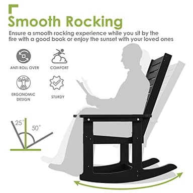 GREENVINES Outdoor Rocking Chairs | Set of 2 | Porch Rocker | HDPE Plastic | Black | Oversized Rockers | High Back | Big & Tall | Ladder Back | for Patio Outside Backyard Balcony - Image 4