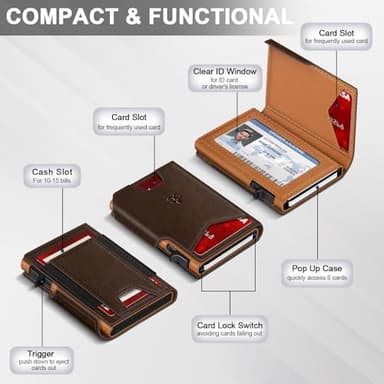 Wallet for Men Wallet with Slim Pop Up Card Holder 9-13 Cards, Bifold Minimalist Smart Wallet RFID Blocking Credit Card Holder with ID Window & Stretchable Cash Slot Compact Metal Aluminum Card Case - Image 5