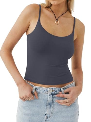 PINKMSTYLE Camisole Tops for Women Scoop Neck Double Lined Sleeveless Spaghetti Strap Tank Top Summer Going Out Tops Dark Gray X-Large - Image 4