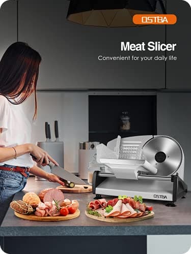 Meat Slicer 200W Electric Deli Food Slicer with 2 Removable 7.5" Stainless Steel Blade, Adjustable Thickness for Home Use, Child Lock Protection, Easy to Clean, Cuts Meat, Bread and Cheese - Image 7