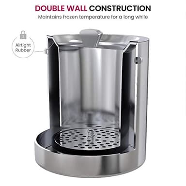 FineDine Double-Wall Stainless Steel Insulated Ice Bucket with Lid & Ice Tong [3 Liter] Included Strainer Keeps Ice Cold & Dry, Carry Leather Handle, Home Bar, Chilling Beer, Champagne, Wine Bottle - Image 4