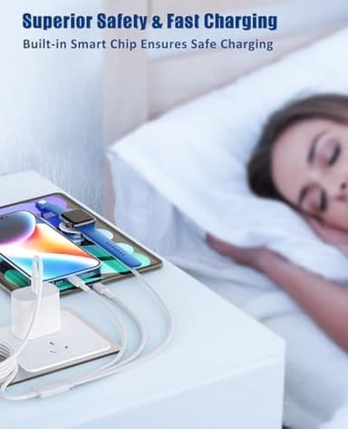 for Apple Watch Charger Fast Charging,3 in 1 Multi Chargers Cable with 20W USB C Charger, iWatch Charger Cord 6FT for iWatch Series Ultra 3/2/SE 3/11/10/9/8/7/6/5/4/iPhone17 15 16 Pro Max/14/13/12/11 - Image 7