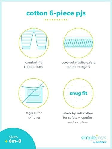 Simple Joys by Carter's Boys' 6-Piece Snug Fit Cotton Pajama Set, Grey Cars/Navy Stripe/Text Print, 3T - Image 2