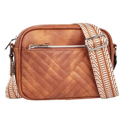 Horsecret Small Crossbody Purse Quilted Crossbody Bag for Women Small Shoulder Handbag Brown - Image 1