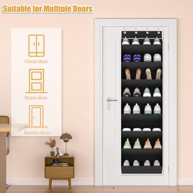 KYEVIS Over The Door Shoe Organizer Storage Fit 16-24 Pairs Hanging Shoe Rack Organiser for Closet Door, Deep Pocket Shoe Holder for Sneakers,Boots Storage(1 Pack Black) - Image 5
