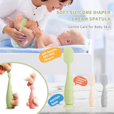 NFSVLB Diaper Cream Spatula with Case,2 Large 2 Mini Butt Paste Spatula with 3 Travel Case,Soft Baby Butt spatula Diaper Cream Applicator diaper Rash spatula Bum spatulas Brush (Green-White) - Image 3