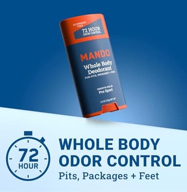 Mando Whole Body Deodorant For Men - Smooth Solid Stick - 72 Hour Odor Control - Aluminum Free, Baking Soda Free, Skin Safe - 2.6 ounce (Pack of 2) - Pro Sport - Image 2