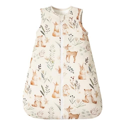 PHF 100% Cotton Baby Sleep Sack 0-6 Months, 2.5 TOG Winter Baby Wearable Blanket with 2-Way Zipper, Warm Comfy Quilted Sleeping Bags, Infant Sleeping Sack for Newborn Boys, Small Size, Woodland - Image 1