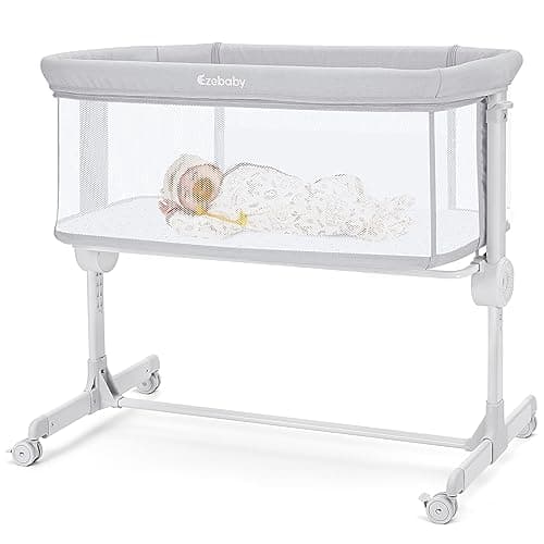 Ezebaby Baby Bassinet Bedside Sleeper, Portable Bedside Bassinet for Baby Newborn Infants with Adjustable 7 Heights and All Mesh Sides, Mattress & Sheet Included - Image 1