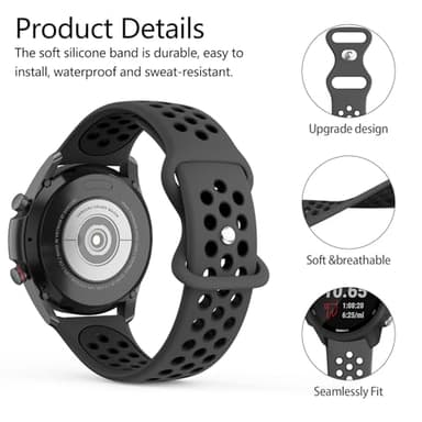 Meliya 20mm 22mm Watch Bands Quick Release Replacement Wristband, Soft Silicone Bands Breathable Sport Replacement Straps for Men Women (22mm, Gray-Black) - Image 2