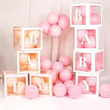 Baby Boxes With 8 pcs Letters White Clear Balloon Box Blocks for Baby Shower and Birthday Party - Image 5