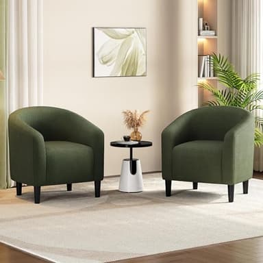 Yaheetech Barrel Chairs, Furry Accent Chairs, Sherpa Chairs with Soft Padded Armrest, Fuzzy Club Chairs for Living Room Bedroom Waiting Room Office, Accent Chairs Set of 2, Dark Green - Image 2