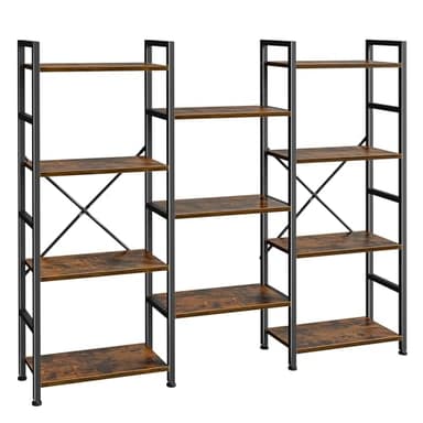 SUPERJARE Triple 4 Tier Bookshelf, Bookcase with 11 Open Display Shelves, Wide Book Shelf Book Case for Home & Office, Rustic Brown - Image 1