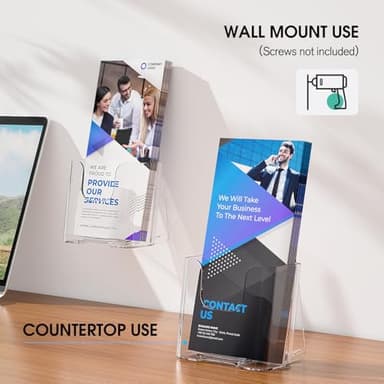 KTRIO Acrylic Brochure Holder 4x9 Inches 2 Pack, Clear Pamphlet Display Stand Plastic Flyer Holders for Booklets, Menu, Journals, Wall Mount or Countertop Use - Image 3
