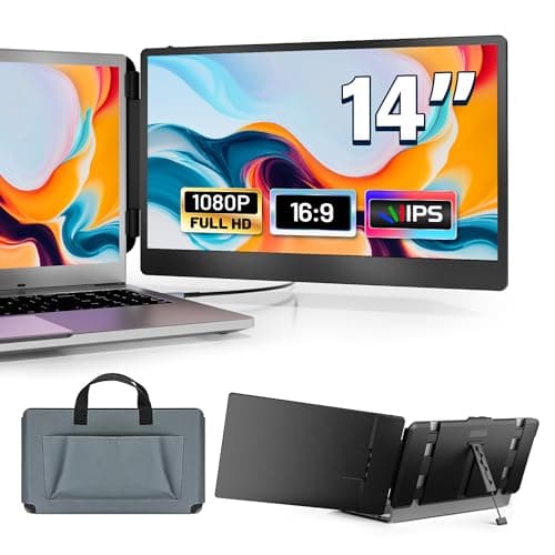 domyfan 14" Laptop Monitor Extender, FHD 1080P IPS Dual Laptop Screen Extender, HDMI/USB-A/Type-C Plug and Play for Windows, Mac, Chrome, Android, Xbox, Switch, PS5, Work with 13.3”-17” Laptops - Image 1