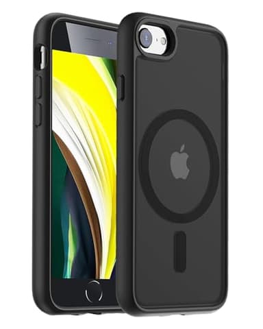 Hualele Magnetic for iPhone SE Case 2022/3rd/2020/2nd gen,iPhone 8/7 Case,Compatible with MagSafe, Military Grade Dropproof Translucent Matte Hard Back Soft Edge Slim Protective Phone Case,Black - Image 1