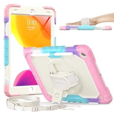 Timecity Case for iPad 9th/ 8th/ 7th Generation 10.2 inch - Heavy Duty Protective Cover with Screen Protector, Rotating Stand, Shoulder Strap & Pencil Holder | Kids-Friendly (Pink Camo) - Image 1