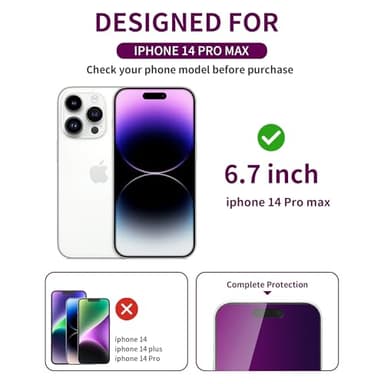 Ifaeveus 2 Pack Privacy Screen Protector for iPhone 14 Pro Max Tempered Glass 6.7inch Private Saver Anti-Spy Anti-Blue Light Eye Protection Anti-Scratch Full Coverage - Image 2