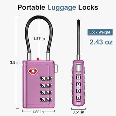 Puroma TSA Approved Luggage Travel Locks with Open Alert Indicator, 4 Digit Combination Resettable Code Zinc Alloy Lock for Suitcase, Backpack, Bag, Toolbox, Locker (2 Pack, Rose Purple) - Image 7