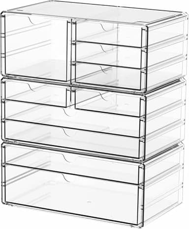 Yieach 3Pack Clear Drawer Organizers Stackable,Acrylic Storage Drawers With 10 Drawers,Multipurpose Office Supply Organizer and Makeup Organizer for Beauty,Craft,Pen,Medical,Stationary Desk Organizers - Image 1