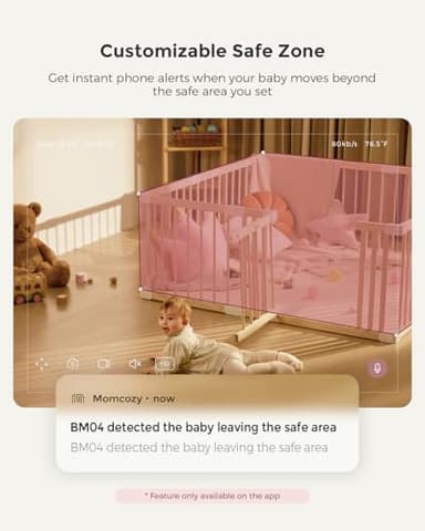 Momcozy Smart WiFi Baby Monitor with Camera and Audio, 5" 1080P Screen with Wall Mount, Motion & Cry Detection, Safe Fence, Clear Night Vision, 5000mAh Battery, 2-Way Talk, Photo & Video Recording - Image 4