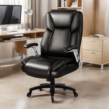 VITESSE 600lbs Big and Tall Office Chair with Flip up Armrest, Large Heavy Duty with Ergonomic Lumbar Support, Executive Office Chair for Heavy People with Quiet Rubber Wheel (Black) - Image 8