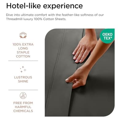Threadmill Luxury 800 Thread Count Queen 100% Cotton Sheets - Dark Grey Sateen Weave Bed-Sheets, Better Than Egyptian Cotton,4 Pc Solid Soft Bedding Set, Fits 16" Deep Pocket - Image 3
