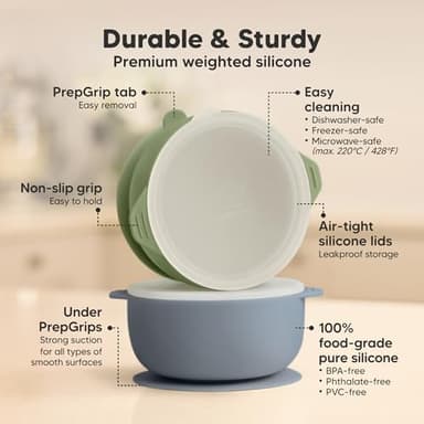 KeaBabies 2-Pack Baby Bowls with Suctions, Lids - Silicone Toddler Suction Bowls for Baby Boy, Girl, Kids, Food Grade Silicone, BPA-Free, Dishwasher Safe, Toddler Eating Essentials (Slate) - Image 2
